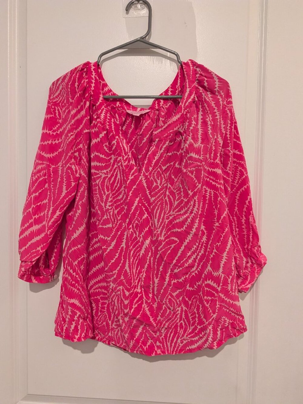Lilly Pulitzer Blouse — Hot Pink Abstract Zebra Print, Size L